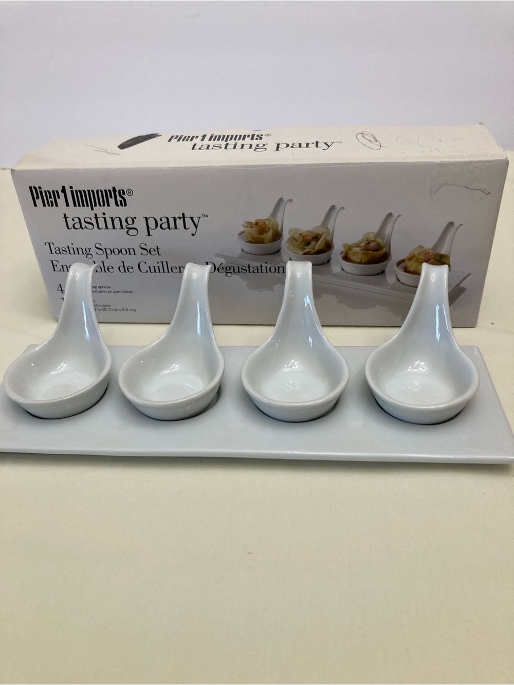 Pier 1 White Porcelain Tasting Spoon Set with Tray